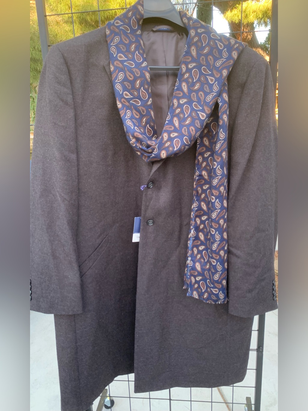 Nwt Stafford Regular Fit Brown Trench Coat With Navy Paisley Scarf